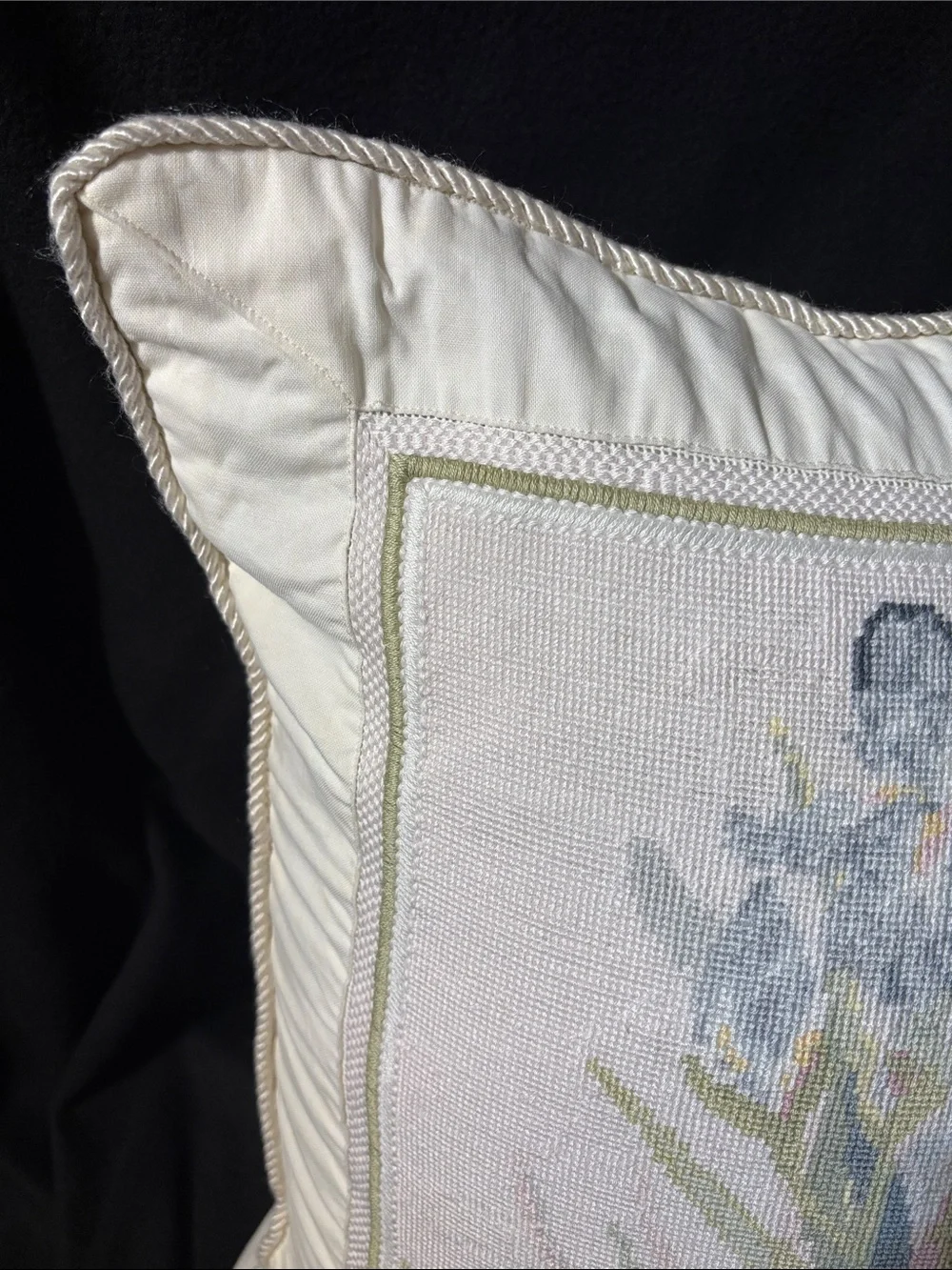 Vintage needlepoint pillow floral design 18x18 inch